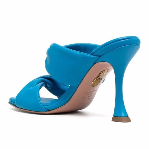 New Aquazzura Twist Leather 95mm Slip On Turquoise Mule Sandals 7.5 US - Picture 4 of 16